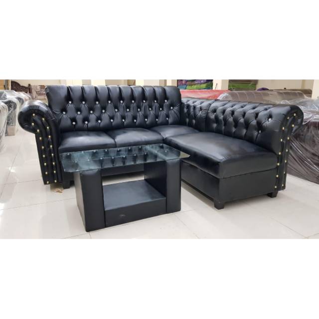 Sofa Kancing Santai Leopard Minimalis L Meja Kaca Full Shopee Indonesia