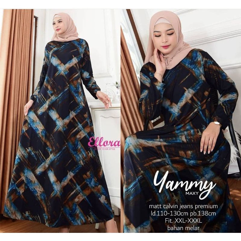 Yammy Maxy  - Gamis Calvin Jeans Terbaru Jumbo LD100-110 XL-4L / R.25 - 023-5914 / R.24 - 022-5975