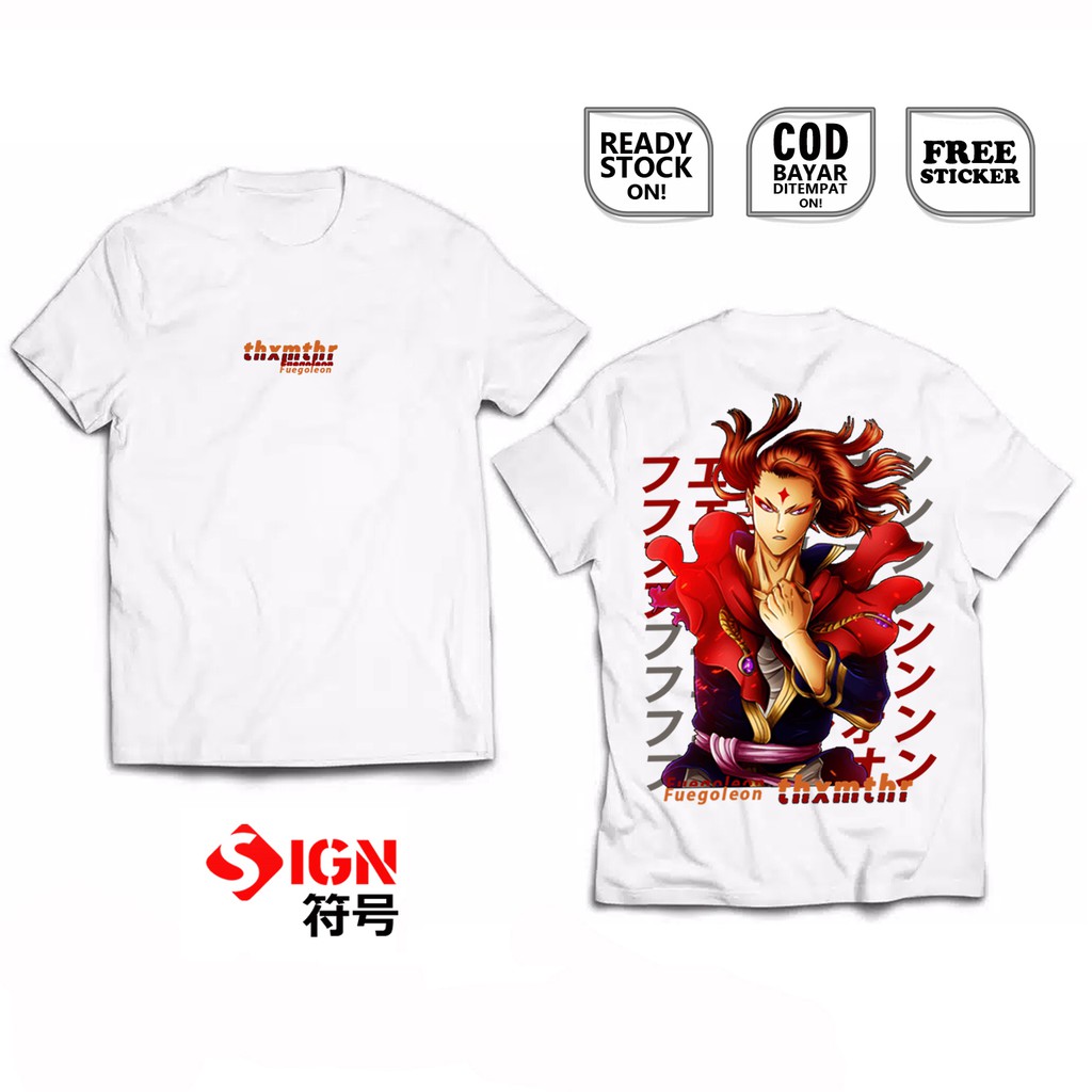 KAOS FUEGOLEON VERMILLION BLACK CLOVER ASSASIN NOZEL MEREOLE FINRAL ASTA YAMI BAJU JEPANG ANIME SIGN