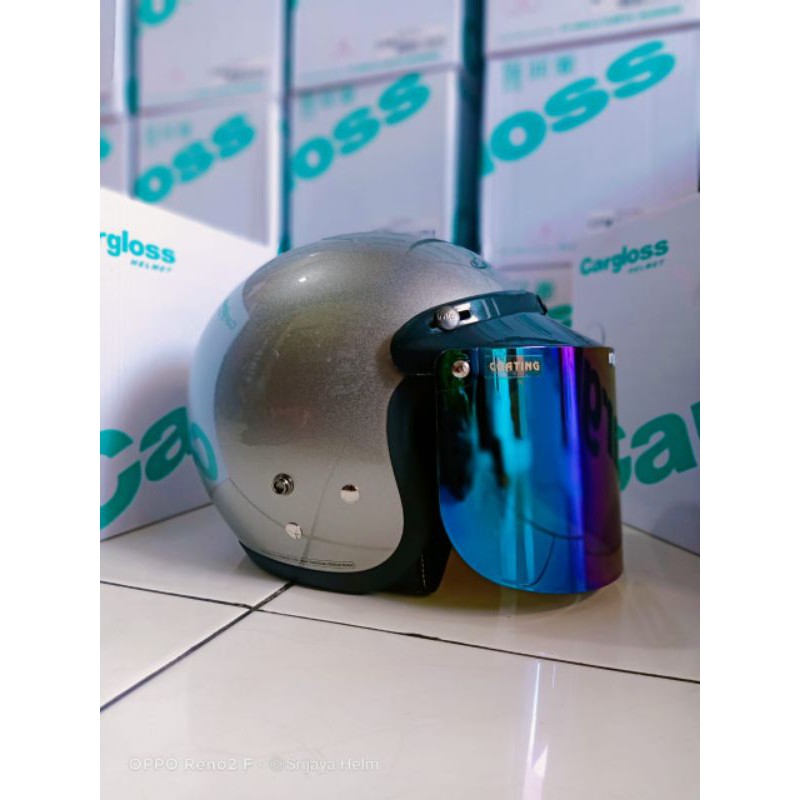 HELM CARGLOSS ORIGINAL//CARGLOSS RETRO// SILVER MET SET/KACA CEMBUNG/FLAT//CARGLOSS ORIGINAL