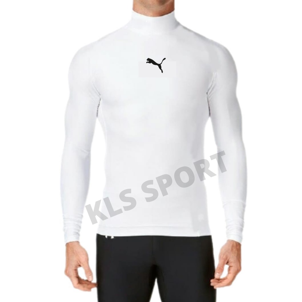 Base Layer Pria Manset Olahraga Tanpa Lubang Jari, Baselayer Putih-Puma