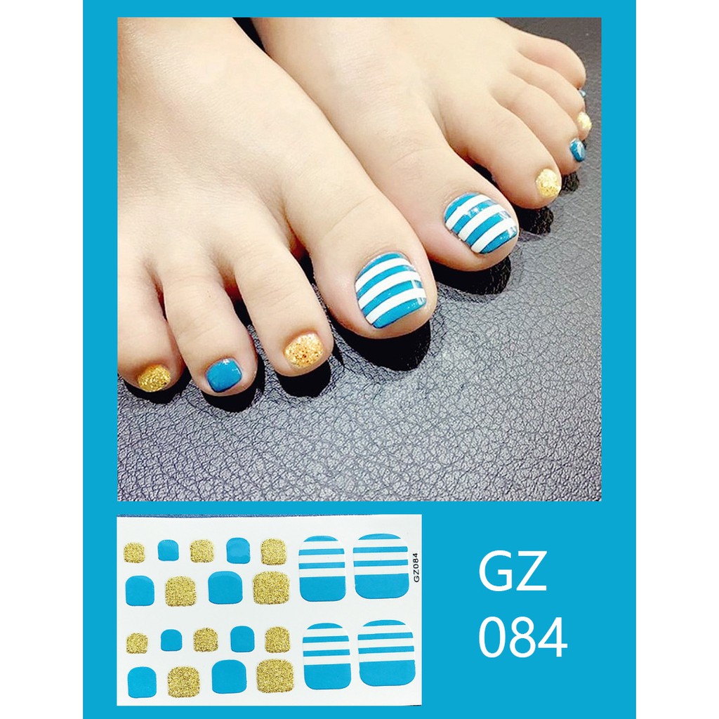 GZ Stiker kaki kuku 3D Kartun Motif Stiker Kuku Gambar Hiasan kuku Glitter Toenail Sticker 22PCS