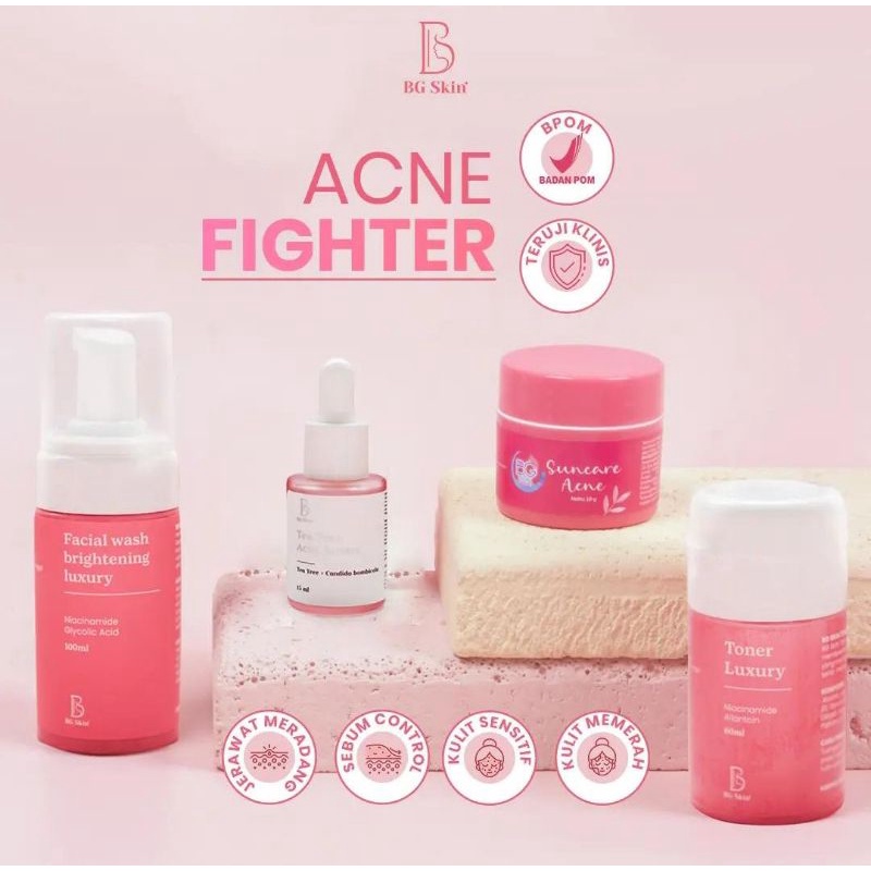 PAKET ACNE SENSITIF/ LUXURY/ BRIGTHENING BEAUTY GLOW SKINCARE ORIGINAL 100% BG SKINCARE-PAKET ACNE FIGHTER