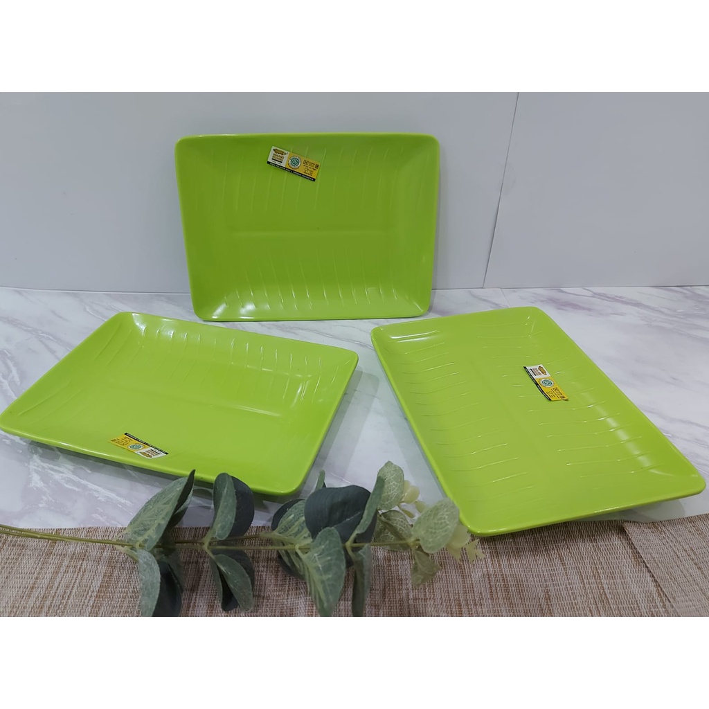 PIRING MOTIF DAUN Hijau Stabilo << 3 PCS >> P5008 Golden Dragon Piring Saji bahan melamin 100% Food 