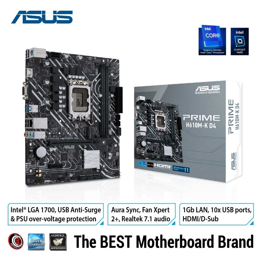 ASUS PRIME H610M-K D4 Intel Gen 12 LGA1700 H610 DDR4 Motherboard