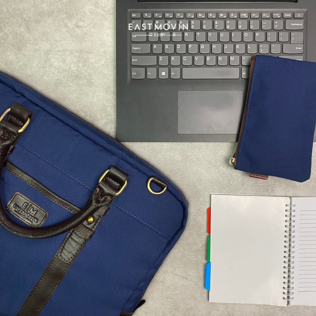 [PREMIUM] Tas Kerja Elegan Kantor Laptop 14&quot; Kanvas Kulit Asli Original Eastmovin Locke Workbag Briefcase Black