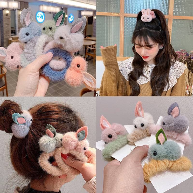 LF - Ikat Rambut Bulu Pompom Rabbit Hair Accessories Kuciran Wanita Murah Berkualitas