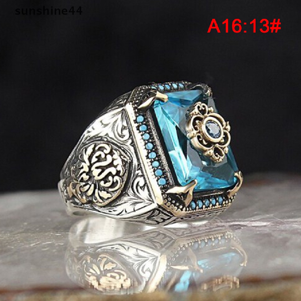 Sunshine Cincin Handmade Gaya Turki Vintage Bahan Metal Warna Silver Untuk Pria / Wanita