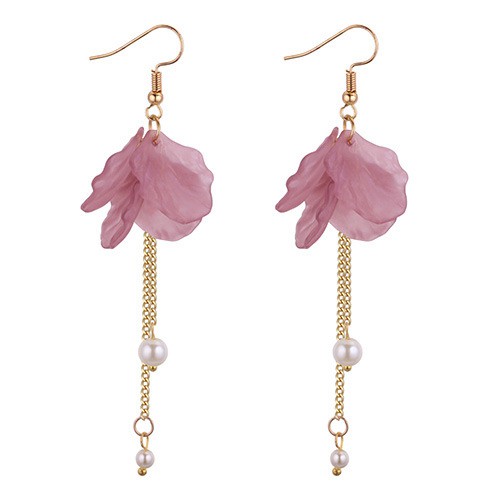 LRC Anting Gantung Elegant Purple Tassel Decorated Earrings