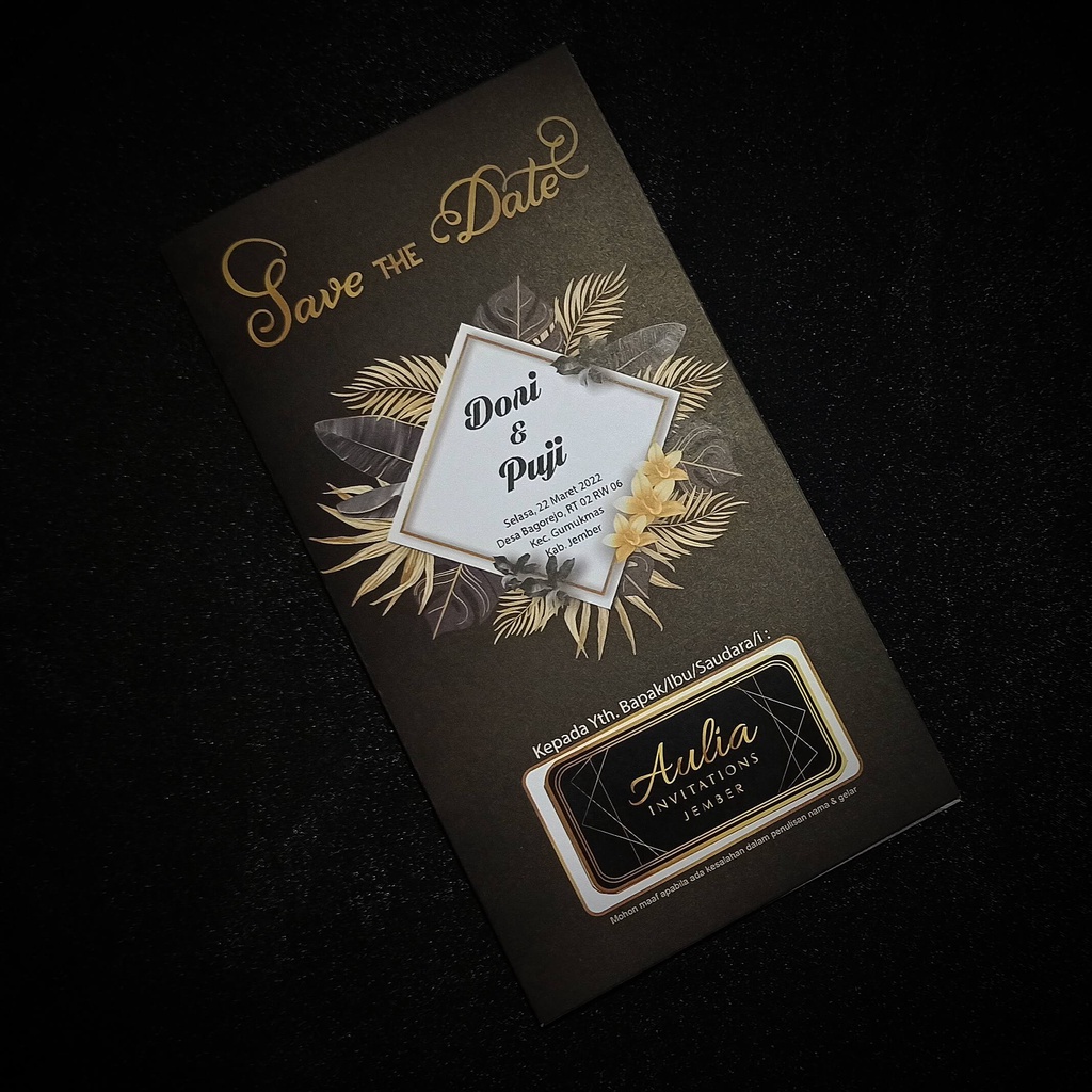 UNDANGAN PERNIKAHAN RUSTIC VINTAGE DAUN HITAM GOLD MURAH KEKINIAN TERBARU