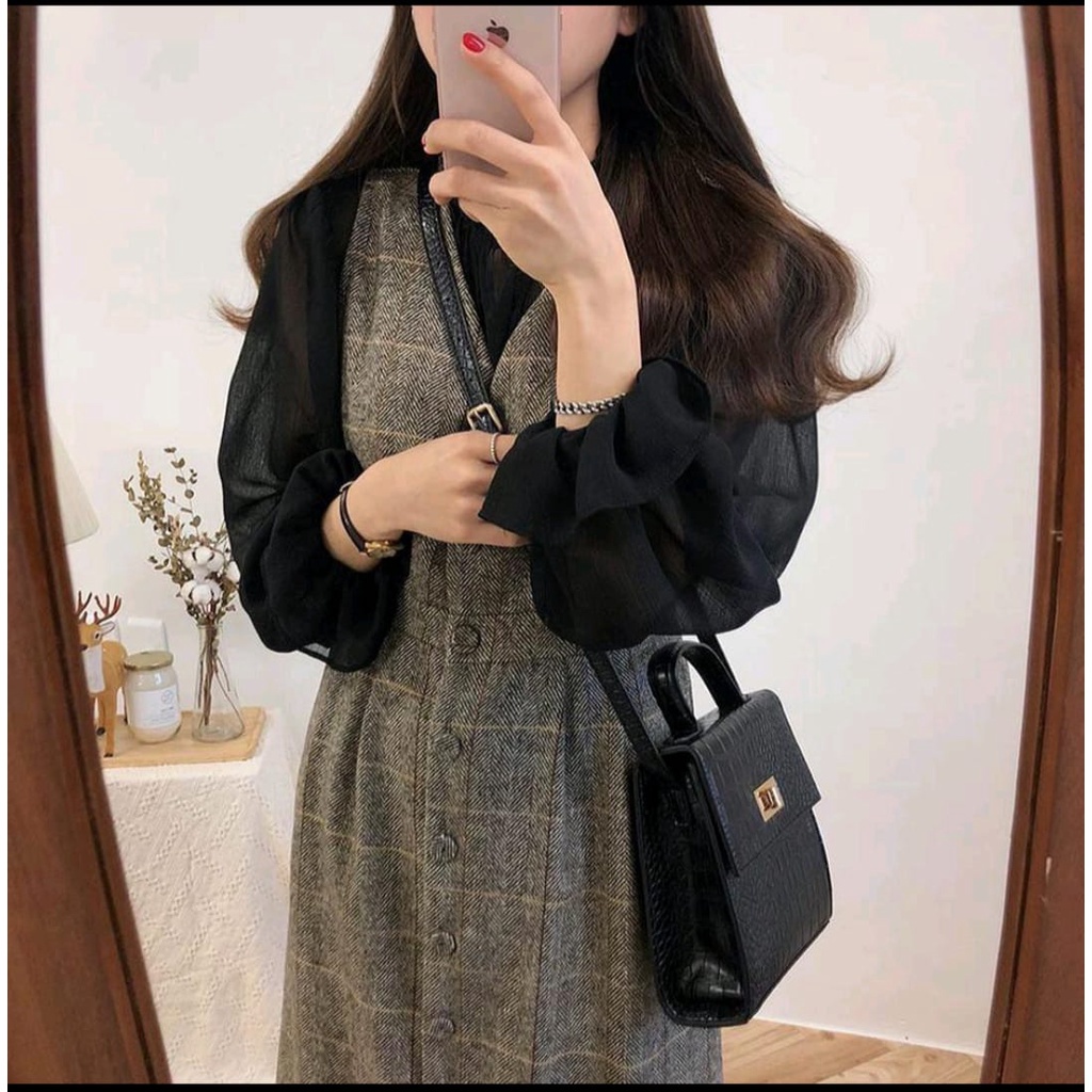 BEFAST - ZEC OOTD Wanita SAPIRA / Copry Seethrough Highneck Top / Blouse Wanita Terbaru / Blouse Polos Kekinian / Blouse Bagus Untuk OOTD Wanita / Blouse Casual