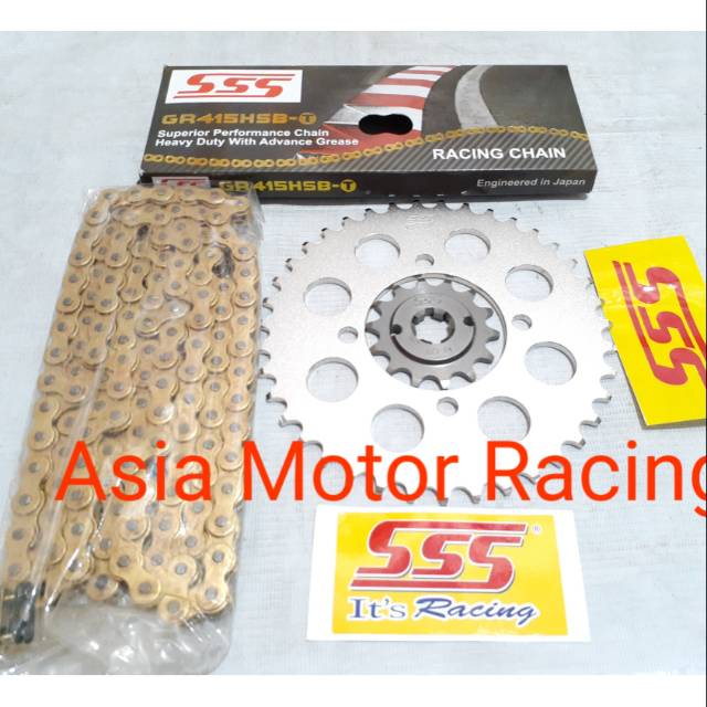Gear Set Sss 415 Satria Fu 150 /Gir Set Sss 415 Satria Fu 150 Rantai SSS HSBT Gold Emas Full SSS