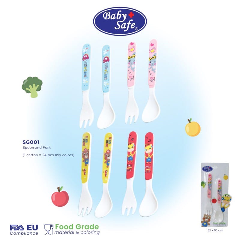 Baby Safe Spoon Fork Bayi Babysafe Sendok Garpu Set Anak MPASI Makan Bayi SG001 Kartun Animal / Send