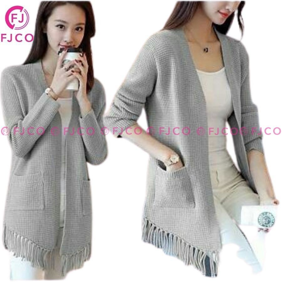FJCO - Cardigan Wanita Oversize Jumbo Korea Cardigan Rajut Jumbo Cardigan Rajut Rumbai-abu