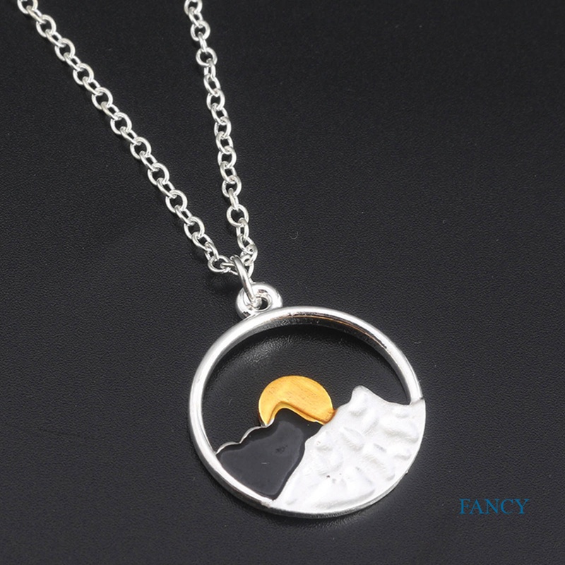 Kalung Rantai Dengan Liontin Matahari Terbenam Dan Gunung Bahan Alloy Gaya Klasik Untuk Hadiah
