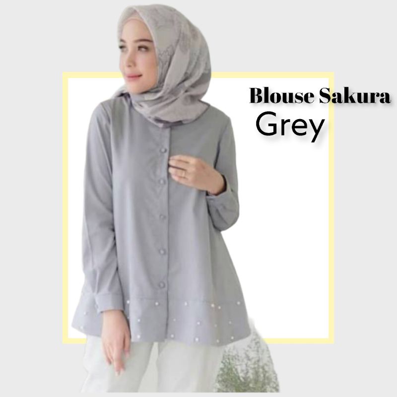 Atasan Blouse Wanita Sakura Blouse Muslim Fashion Wanita Terlaris-Grey