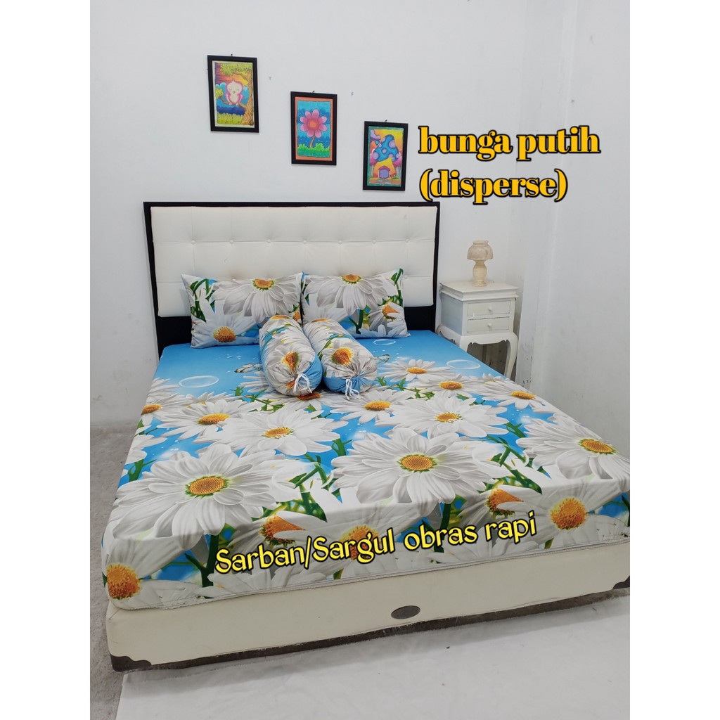 Sprei Katun Motif Bunga Putih