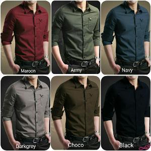 Miller XL kemeja hem pria lengan panjang slimfit keren XL bukan alisan hitam army navy maroon marun
