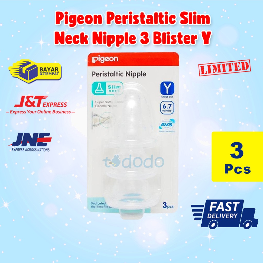 Pigeon Peristaltic Slim Neck Nipple 3 Blister Y / Dot Bayi