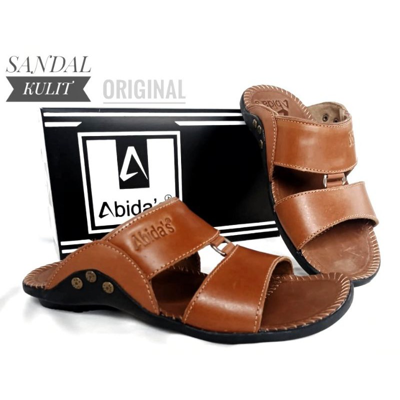 endal Kulit Pria Sandal Pria Cowok Slop Jepit Casual Keren Murah Laki Laki Kekinian Terbaru 2021
