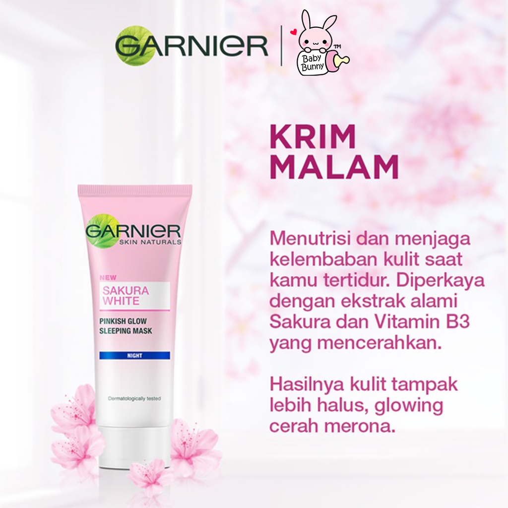 ❤ BELIA ❤ Garnier Sakura Glow Hyaluron Serum Cream SPF 30 | Sleeping Mask Night 20 ml | BPOM