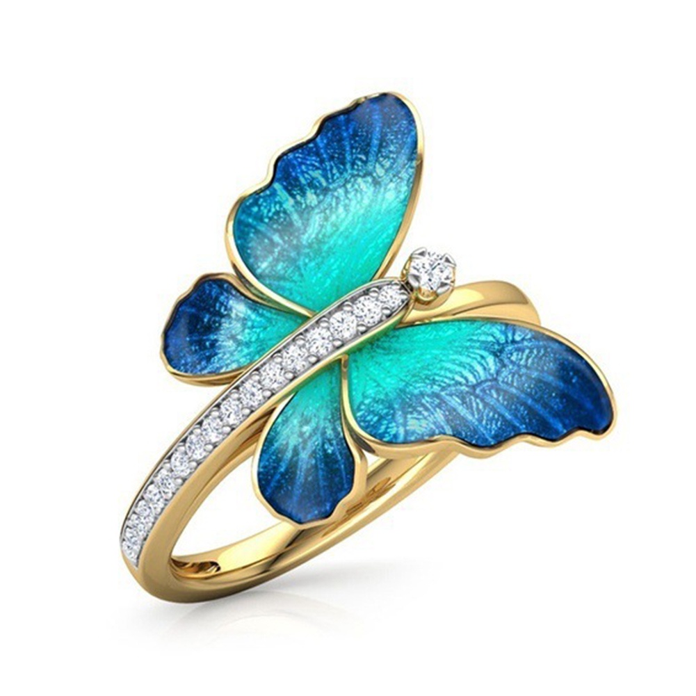 Hu Hu Hu Hu Hu Alat Bantu Pasang Kacamata♡ Cincin Tunangan Tipis Desain Kupukupu Hias Berlian Imitasi Untuk Wanita