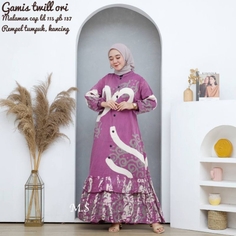 Gamis Twill Ori Gamis Batik Cap Malaman Karetan Gamis Busui Kancing Depan Model Rempel Bawah Susun T