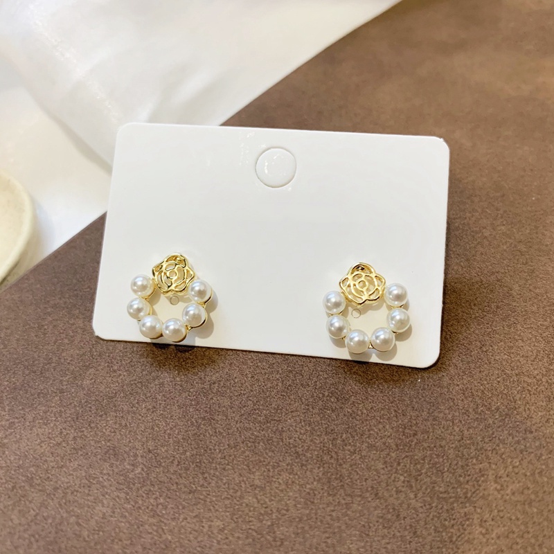 Anting Tusuk Desain Bunga Mawar / Snowflake Hias Kristal / Zircon / Mutiara Untuk Wanita