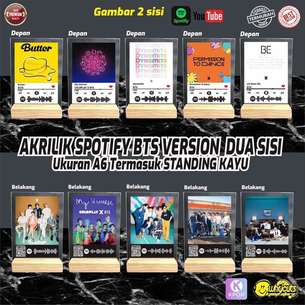 AKRILIK SPOTIFY &amp; BARCODE YOUTUBE BTS VERSION ( print 2 sisi full laminasi )