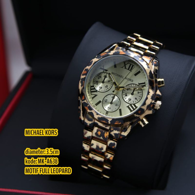 Jam Tangan Fashion Wanita Mk 655 Leopard Motif Macan Model Rantai Elegan
