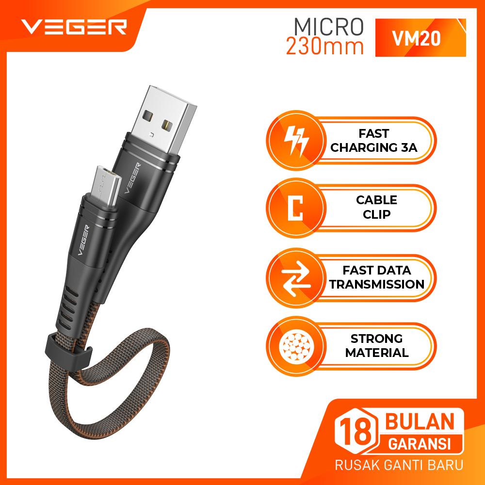 VEGER Kabel Data Cable Charger VM20 USB Micro 23cm Fast charging Up to 40W