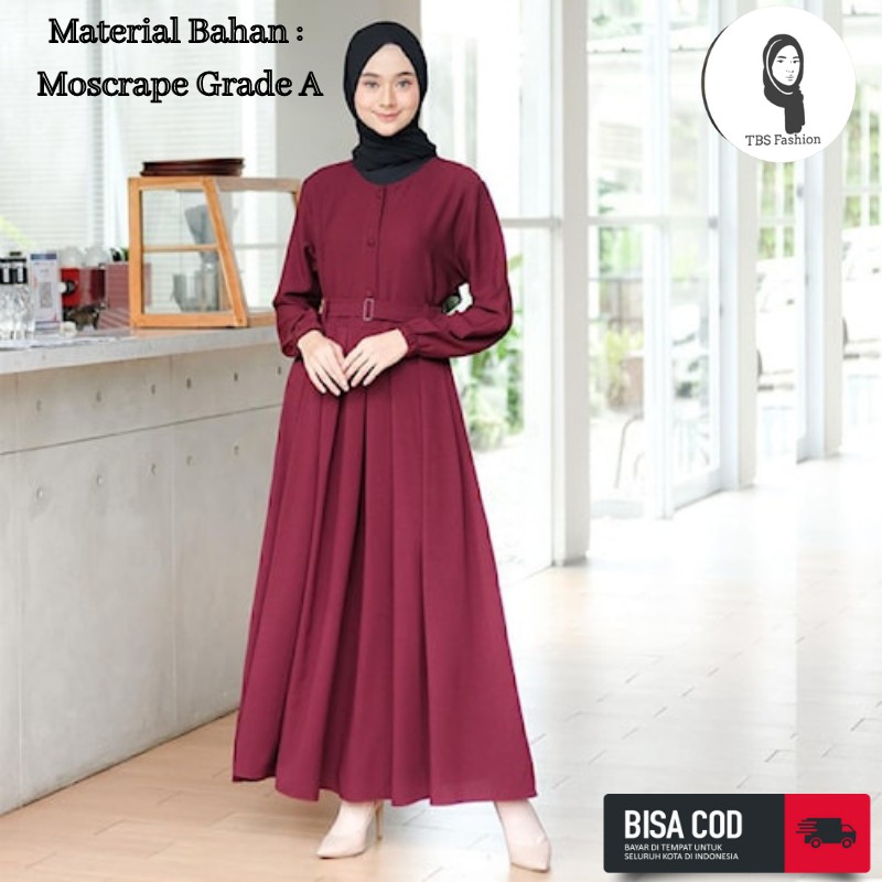Baju Gamis Atasan Wanita Cewek Remaja Terbaru Bahan Moscrepe Adem Halus Model Modern Berkualitas Premium Quality Casual Acara Formal Kondangan Lebaran 2022 Bisa COD-Marron & Belt