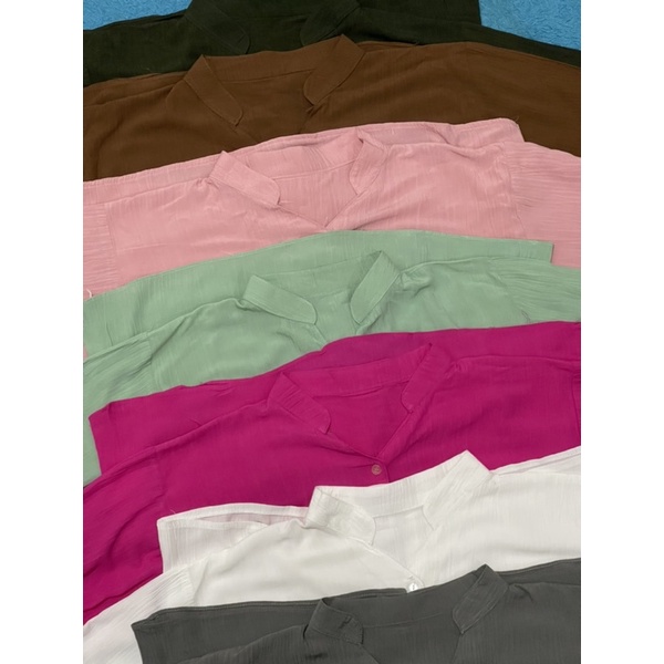 BLOUSE RAYON CRINKLE MODEL KERAH SHANGHAI WARNA MOCCA BEST SELLER ATASAN WANITA BAHAN CRINKL RAYONPREMIUM