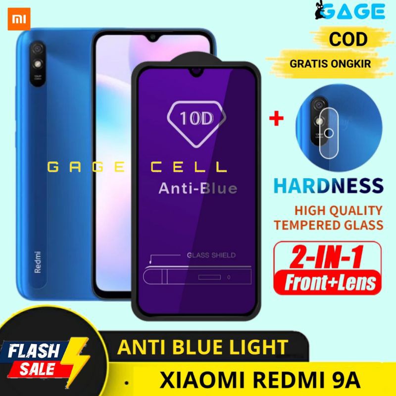 2IN1 TEMPERED GLASS FULL COVER ANTI BLUE LIGHT XIAOMI REDMI 9A - TG ANTIGORES BLUE REDMI 9A SCREEN