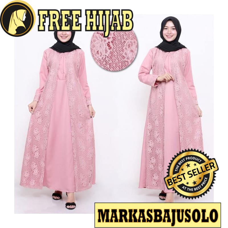GAMIS HENA BROKAT KEBAYA DRESS MOSCREPE PREMIUM / GAMIS SYARI MURAH BRUKAT PLISKET BROKAT JUMBO ANA