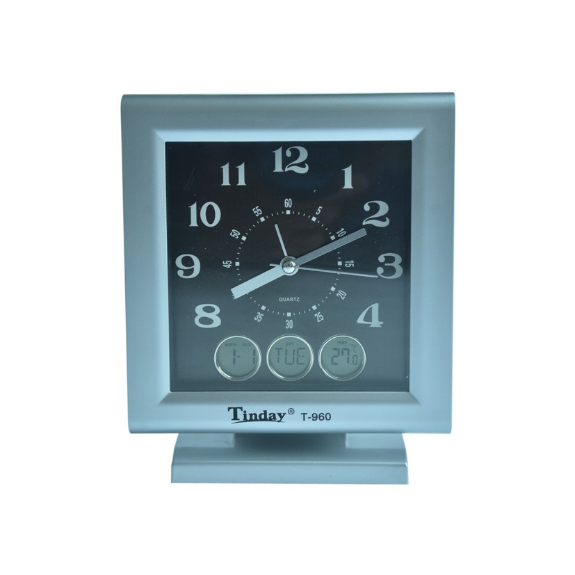 Jam Meja Digital Alarm Clock Silver 15 cm Free Baterai 960