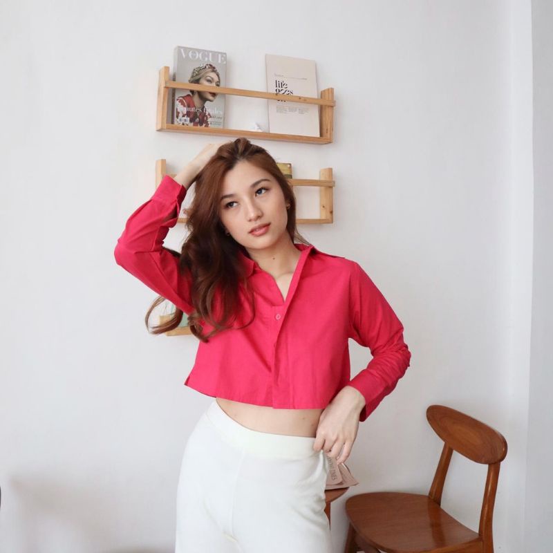 KEMEJA CROP OVERSIZE GEA COTTON POPLIN KATUN PREMIUM KOREAN STYLE