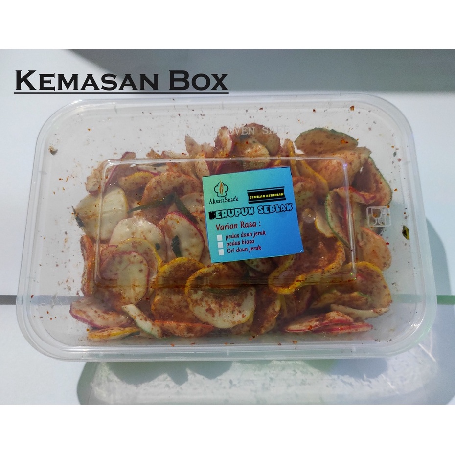 (TERLARIS)MAKANAN RINGAN GURIH PEDAS KERUPUK/KERIPIK SEBLAK DAUN JERUK 100GRAM KEMASAN BOX NIKMAT