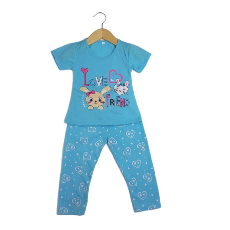 SETELAN SIKUNING PAKAIAN BAJU ANAK PEREMPUAN 2-7 TAHUN MOTIF RABBIT LOVE CELANA PANJANG LENGAN PDK