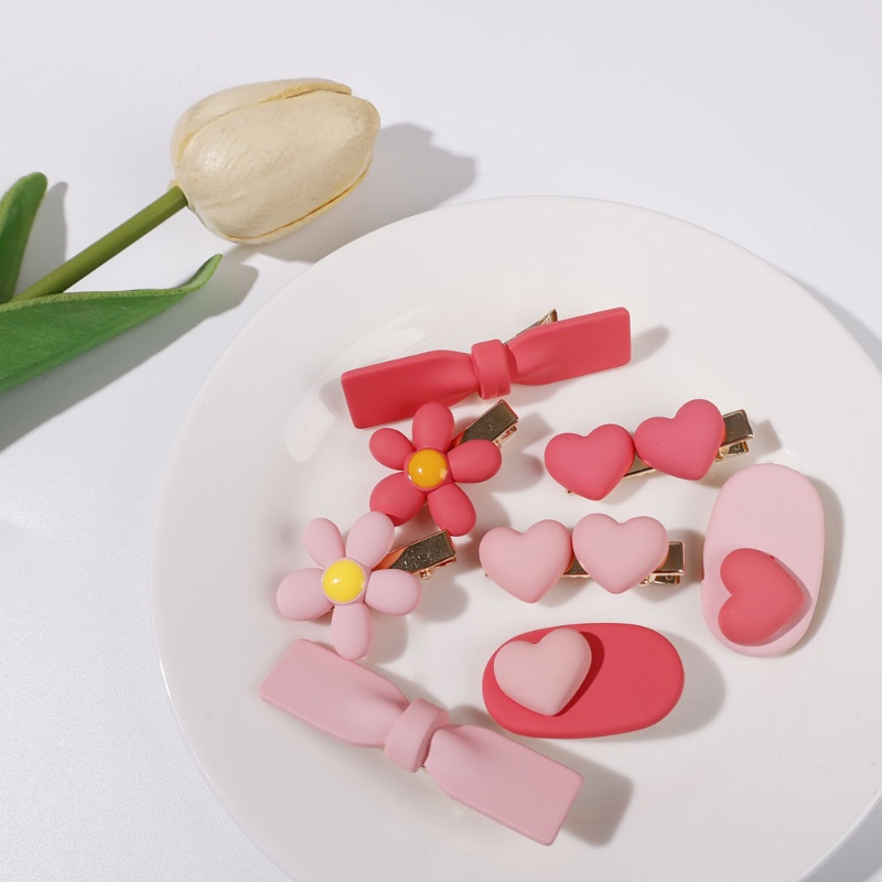 2pcs / set Jepit Rambut Bentuk Bunga Warna Pink Gaya Korea Untuk Anak Perempuan