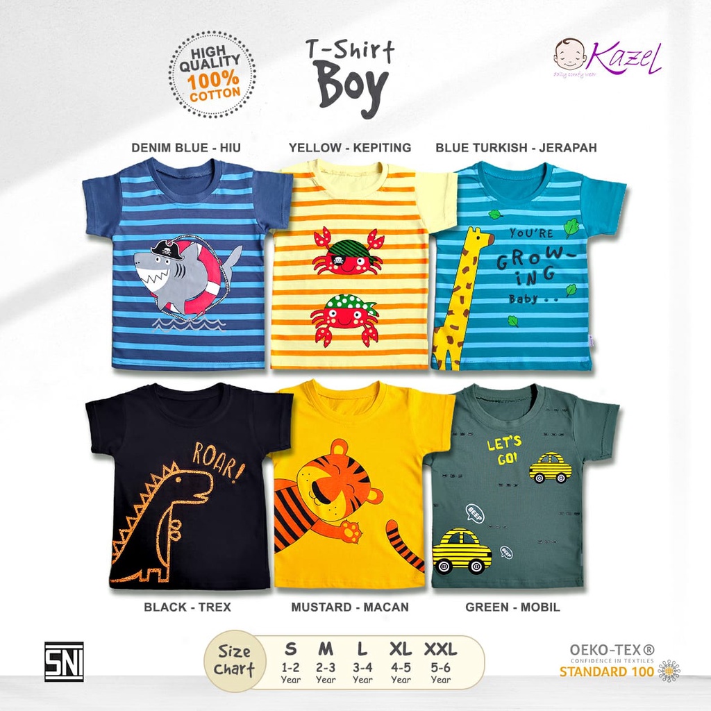 KAZEL TSHIRT MOTIF BOY 1-6 tahun premium unisex edition 100 % katun