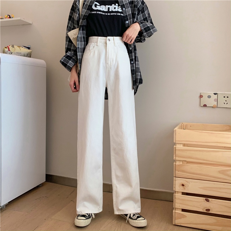 JEANS HIGHWAIST PANTS DENIM BLACK/BLUE/APRICOT/WHITE LOOSE KOREA