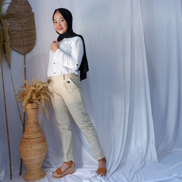 BAGGY PANTS TWILL STRETCH ALL SIZE VARIASI KANCING KANTONG