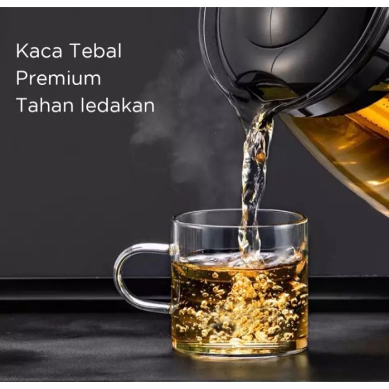 Teapot Glass Infuser 900 ML / Teko Kaca Saringan Stainless Steel