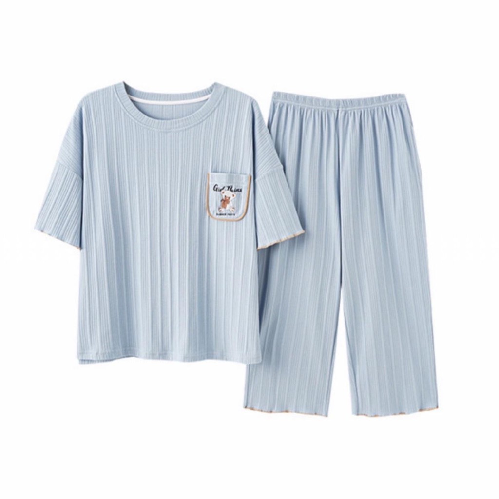 Baju Tidur Piyama Set/Piyama Wanita Import/Baju Piyama Cantik/Woman Sleep Wear-Biru
