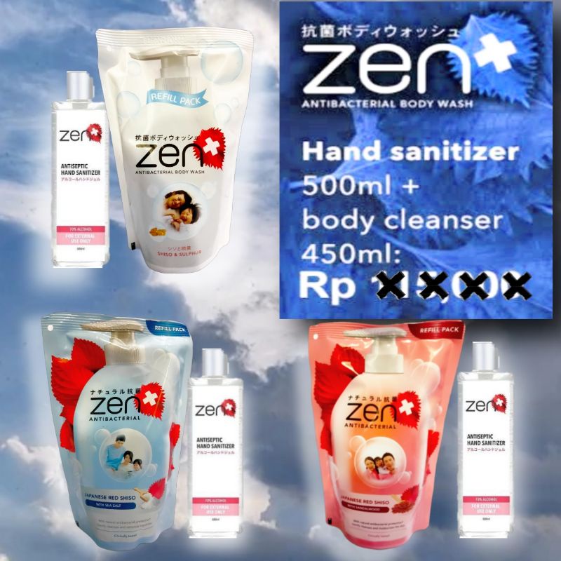 Zen Body Wash Refill 450 ml + Hand Sanitizer 500 mL TURUN HARGA !! Paket Hemat