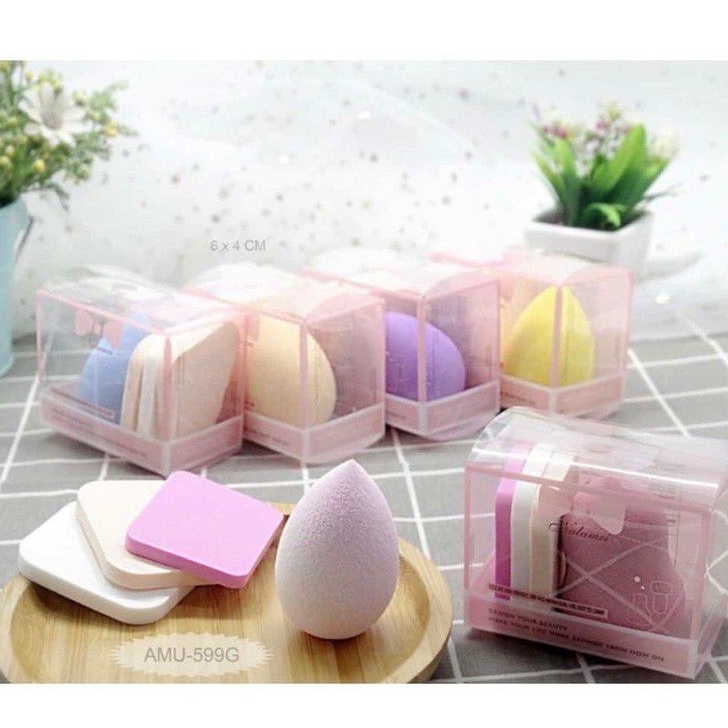 1 set ( isi 4 pcs ) sponge bedak / Rembuk bedak