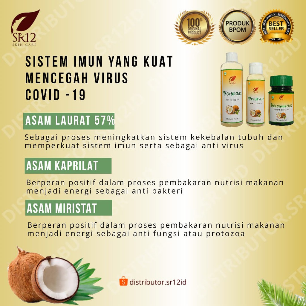 IMUN BOOSTER !! VCO MINYAK KELAPA MURNI SR12 BPOM / CEGAH VIRUS CORONA / MENEKAN PERTUMBUHAN BAKTERI