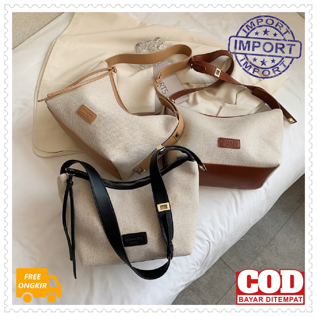 TAS BAHU WANITA KVC9140 IMPORT TOTEBAG BESAR PESTA PEREMPUAN FASHION BAHAN KAIN KANVAS JAKARTA KANTO