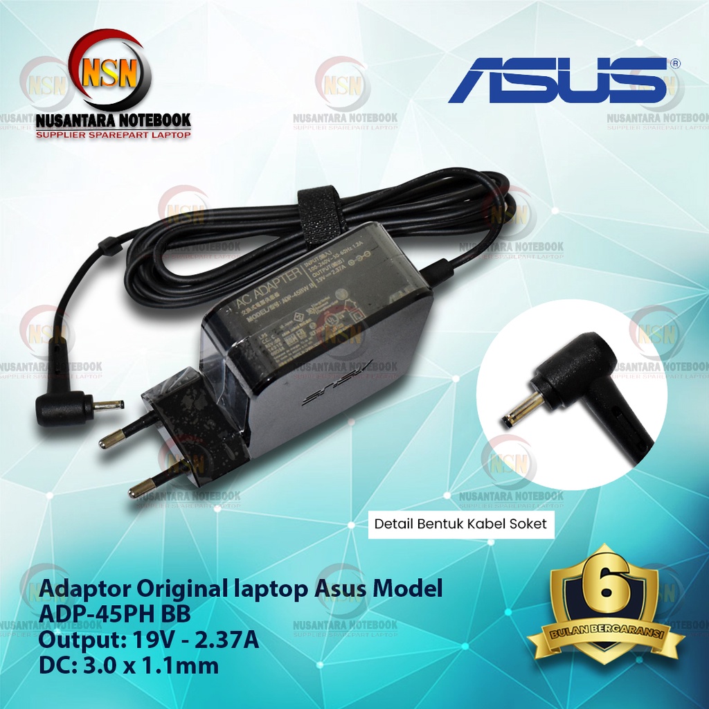 Adaptor Charger Laptop Asus Original 19V - 2.37A DC 3.0*1.1 mm